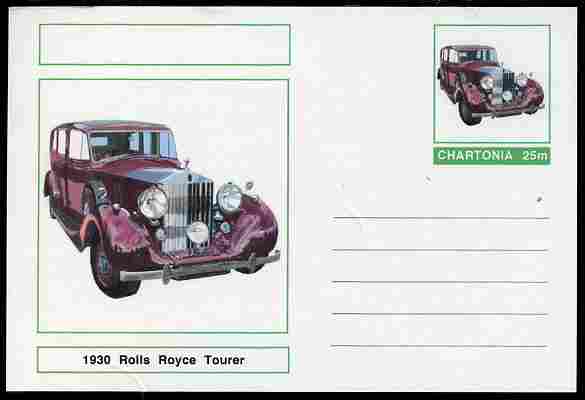 Chartonia (Fantasy) Cars - 1930 Rolls Royce Tourer postal stationery card unused and fine, stamps on transport, stamps on cars, stamps on rolls royce