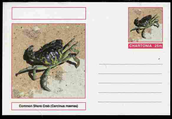 Chartonia (Fantasy) Marine Life - Common Shore Crab (Carcinus maenas) postal stationery card unused and fine, stamps on marine life, stamps on 