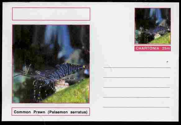 Chartonia (Fantasy) Marine Life - Common Prawn (Palaemon serratus) postal stationery card unused and fine, stamps on , stamps on  stamps on marine life, stamps on  stamps on 