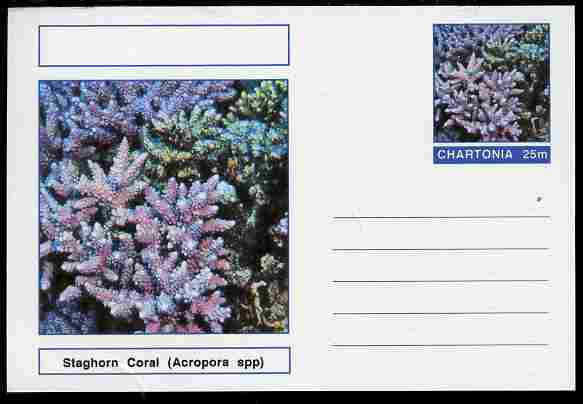 Chartonia (Fantasy) Coral - Staghorn Coral (Acropora spp) postal stationery card unused and fine, stamps on marine life, stamps on coral