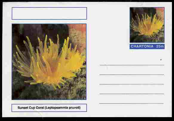 Chartonia (Fantasy) Coral - Sunset Cup Coral (Leptopsammia pruvoti) postal stationery card unused and fine, stamps on marine life, stamps on coral
