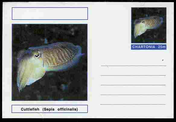 Chartonia (Fantasy) Marine Life - Cuttlefish (Sepia officinalis) postal stationery card unused and fine, stamps on marine life, stamps on 