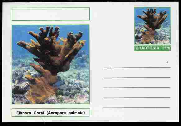 Chartonia (Fantasy) Coral - Elkhorn Coral (Acropora palmata) postal stationery card unused and fine, stamps on marine life, stamps on coral