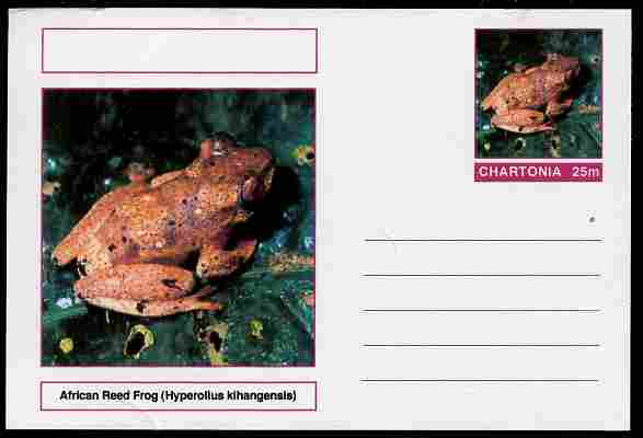 Chartonia (Fantasy) Amphibians - African Reed Frog (Hyperolius kihangensis) postal stationery card unused and fine, stamps on , stamps on  stamps on amphibians, stamps on  stamps on frogs, stamps on  stamps on toads
