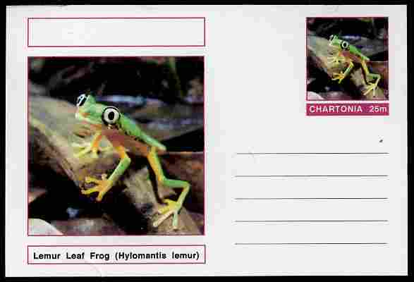 Chartonia (Fantasy) Amphibians - Lemur Leaf Frog (Hylomantis lemur) postal stationery card unused and fine, stamps on amphibians, stamps on frogs, stamps on toads