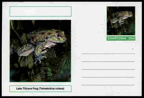 Chartonia (Fantasy) Amphibians - Lake Titicaca Frog (Telmatobius culeus) postal stationery card unused and fine, stamps on amphibians, stamps on frogs, stamps on toads