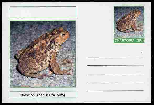 Chartonia (Fantasy) Amphibians - Common Toad (Bufo bufo) postal stationery card unused and fine, stamps on amphibians, stamps on frogs, stamps on toads