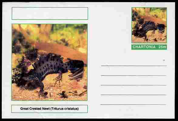 Chartonia (Fantasy) Amphibians - Great Crested Newt (Triturus cristatus) postal stationery card unused and fine, stamps on amphibians, stamps on newts