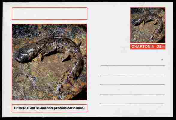 Chartonia (Fantasy) Amphibians - Chinese Giant Salamander (Andrias davidianus) postal stationery card unused and fine, stamps on amphibians, stamps on salamanders