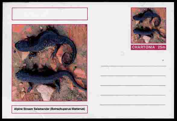 Chartonia (Fantasy) Amphibians - Alpine Stream Salamander (Batrachuperus tibetanus) postal stationery card unused and fine, stamps on amphibians, stamps on salamanders