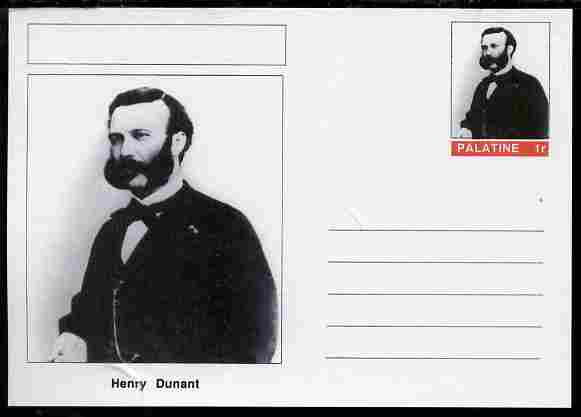 Palatine (Fantasy) Personalities - Henry Dunant (Red Cross) postal stationery card unused and fine, stamps on personalities, stamps on dunant, stamps on red cross