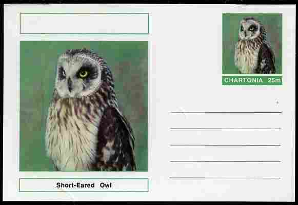 Chartonia (Fantasy) Birds - Short-Eared Owl (Asio flammeus) postal stationery card unused and fine, stamps on , stamps on  stamps on birds, stamps on  stamps on birds of prey, stamps on  stamps on owls