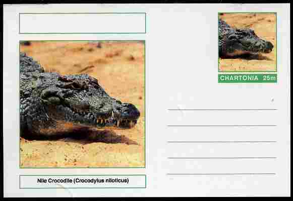 Chartonia (Fantasy) Reptiles - Nile Crocodile (Crocodylus niloticus) postal stationery card unused and fine, stamps on animals, stamps on reptiles, stamps on crocodiles