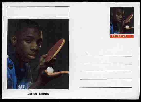 Palatine (Fantasy) Personalities - Darius Knight (table tennis) postal stationery card unused and fine, stamps on personalities, stamps on sport, stamps on table tennis
