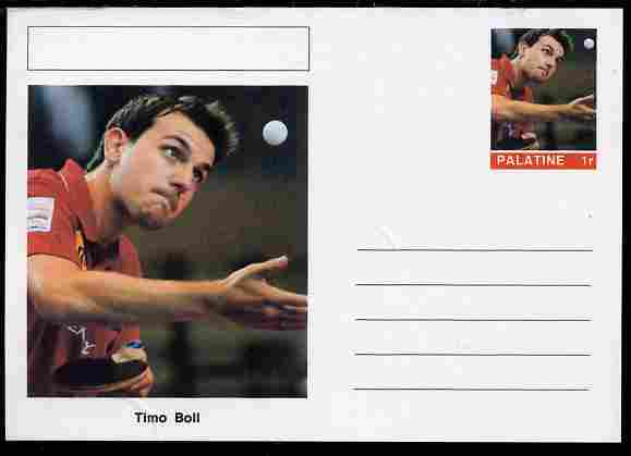 Palatine (Fantasy) Personalities - Timo Boll (table tennis) postal stationery card unused and fine, stamps on personalities, stamps on sport, stamps on table tennis