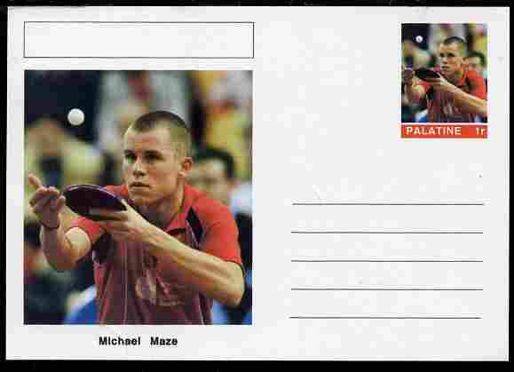 Palatine (Fantasy) Personalities - Michael Maze (table tennis) postal stationery card unused and fine, stamps on personalities, stamps on sport, stamps on table tennis