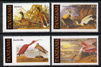 Tanzania 1986 John Audubon Birds set of 4 (SG 464-7) unmounted mint, stamps on audubon, stamps on birds, stamps on ducks, stamps on mallard    eider   ibis    spoonbill