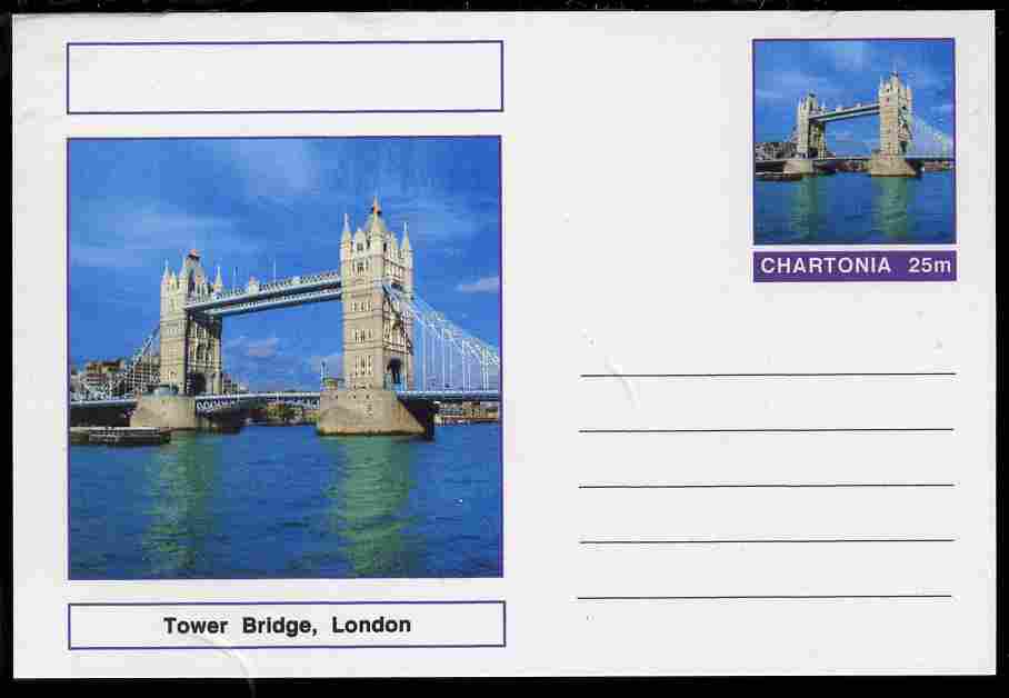 Chartonia (Fantasy) Bridges - Tower Bridge, London postal stationery card unused and fine, stamps on bridges, stamps on civil engineering