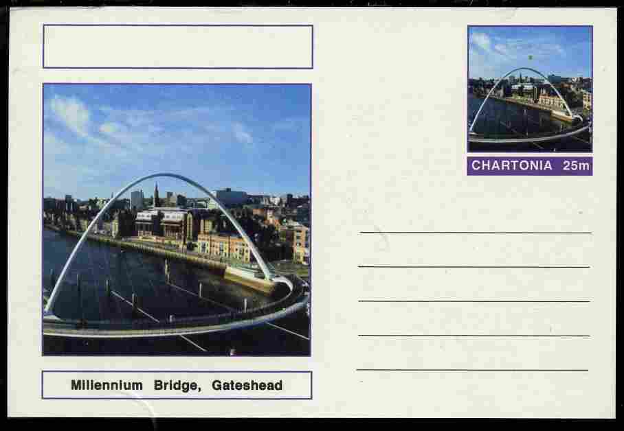 Chartonia (Fantasy) Bridges - Millennium Bridge, Gateshead postal stationery card unused and fine, stamps on bridges, stamps on civil engineering