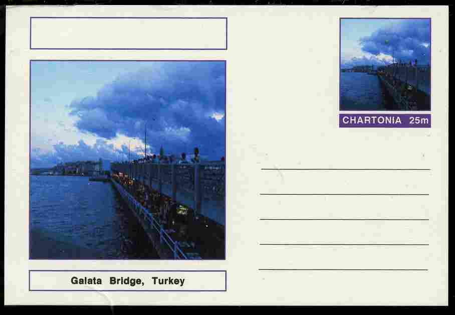 Chartonia (Fantasy) Bridges - Galata Bridge, Turkey postal stationery card unused and fine, stamps on bridges, stamps on civil engineering