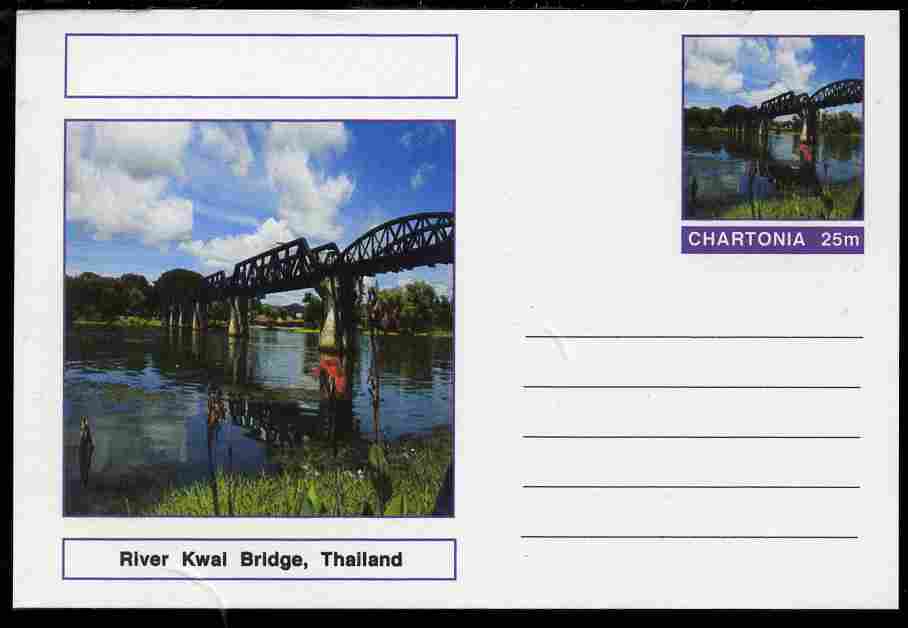 Chartonia (Fantasy) Bridges - River Kwai Bridge, Thailand postal stationery card unused and fine, stamps on bridges, stamps on civil engineering