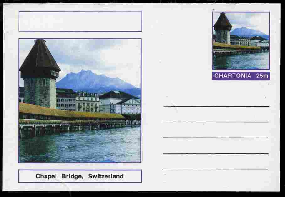 Chartonia (Fantasy) Bridges - Chapel Bridge, Switzerland postal stationery card unused and fine, stamps on bridges, stamps on civil engineering