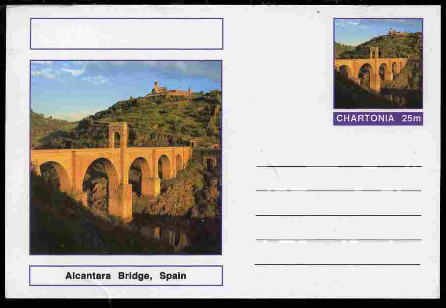 Chartonia (Fantasy) Bridges - Alcantara Bridge, Spain postal stationery card unused and fine, stamps on bridges, stamps on civil engineering