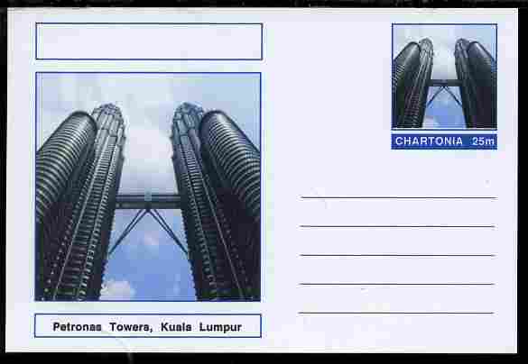 Chartonia (Fantasy) Landmarks - Petronas Towers, Kuala Lumpur postal stationery card unused and fine, stamps on tourism, stamps on civil engineering, stamps on towers