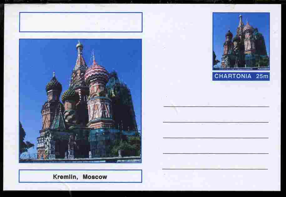 Chartonia (Fantasy) Landmarks - The Kremlin, Moscow postal stationery card unused and fine, stamps on tourism, stamps on constitutions, stamps on 