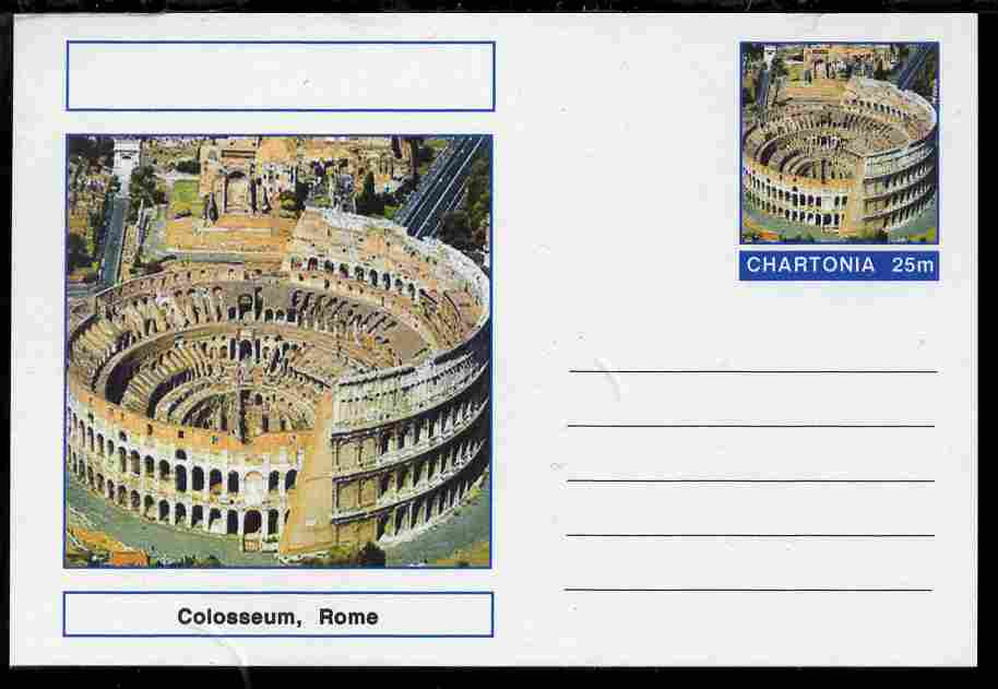 Chartonia (Fantasy) Landmarks - Colosseum, Rome postal stationery card unused and fine, stamps on tourism, stamps on history