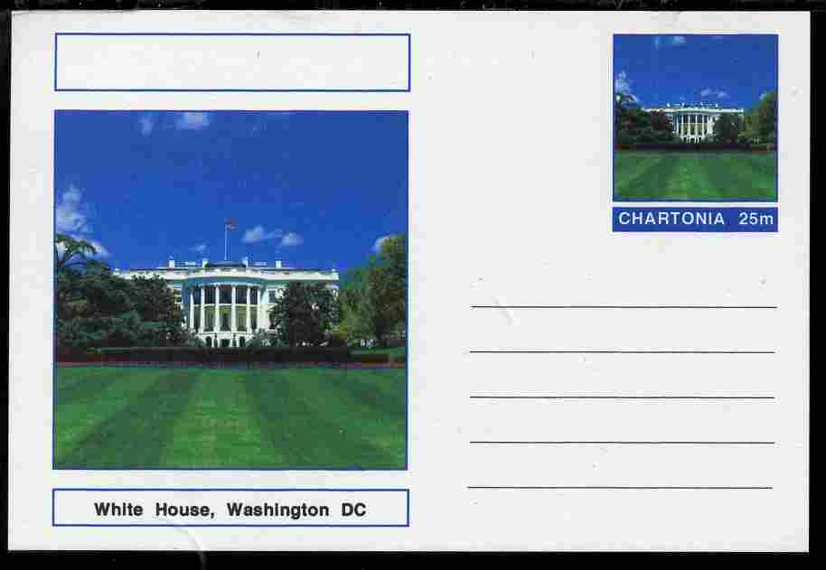 Chartonia (Fantasy) Landmarks - The White House, Washington DC postal stationery card unused and fine, stamps on tourism, stamps on constitutions, stamps on americana