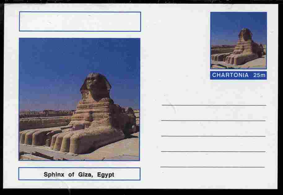 Chartonia (Fantasy) Landmarks - Sphinx at Giza, Egypt postal stationery card unused and fine, stamps on tourism, stamps on monuments, stamps on egyptology