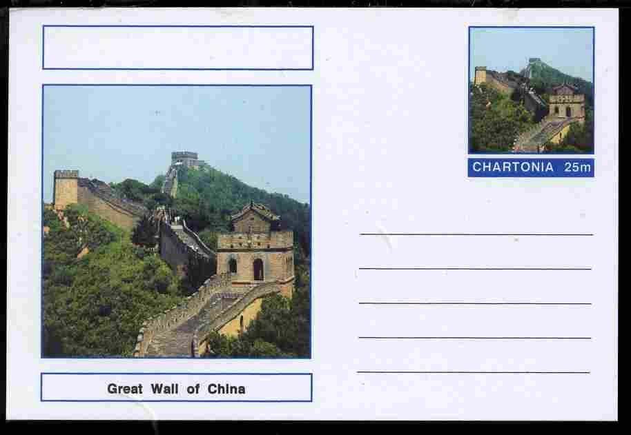 Chartonia (Fantasy) Landmarks - Great Wall of China postal stationery card unused and fine, stamps on tourism, stamps on civil engineering, stamps on 
