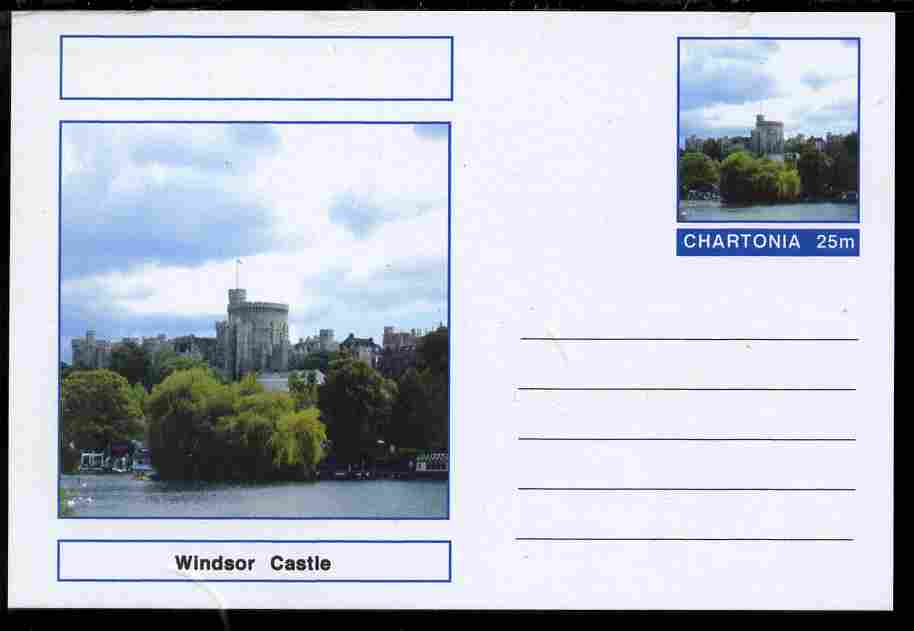 Chartonia (Fantasy) Landmarks - Windsor Castle, Berkshire postal stationery card unused and fine, stamps on tourism, stamps on castles