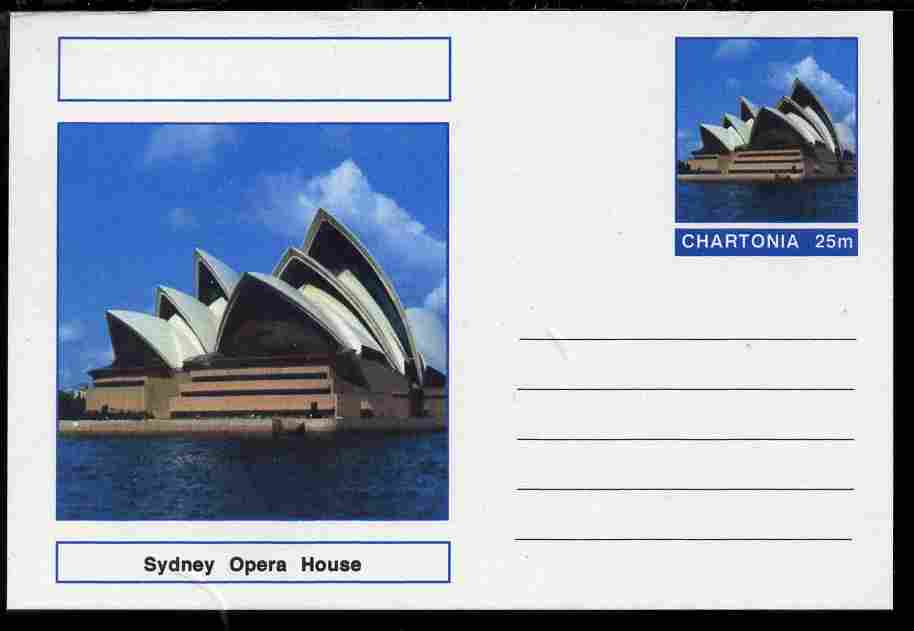 Chartonia (Fantasy) Landmarks - Sydney Opera House postal stationery card unused and fine, stamps on , stamps on  stamps on tourism, stamps on  stamps on civil engineering, stamps on  stamps on opera, stamps on  stamps on music