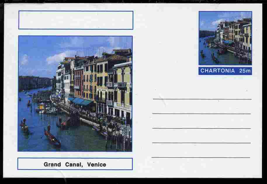 Chartonia (Fantasy) Landmarks - Grand Canal, Venice postal stationery card unused and fine, stamps on tourism, stamps on canals, stamps on ships