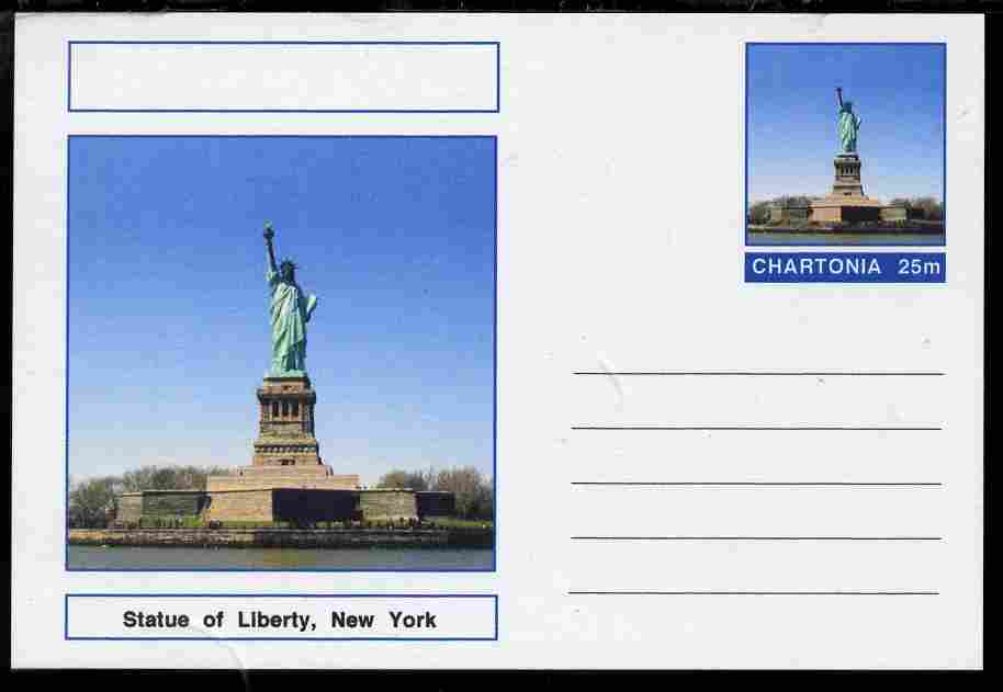 Chartonia (Fantasy) Landmarks - Statue of Liberty, New York postal stationery card unused and fine, stamps on tourism, stamps on americana, stamps on 