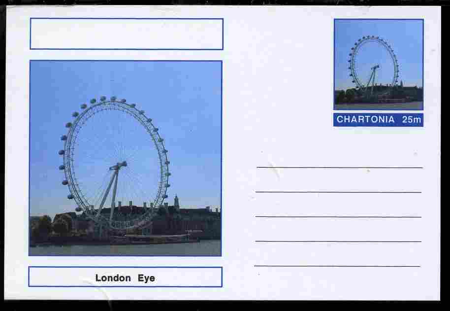 Chartonia (Fantasy) Landmarks - London Eye postal stationery card unused and fine, stamps on tourism, stamps on london