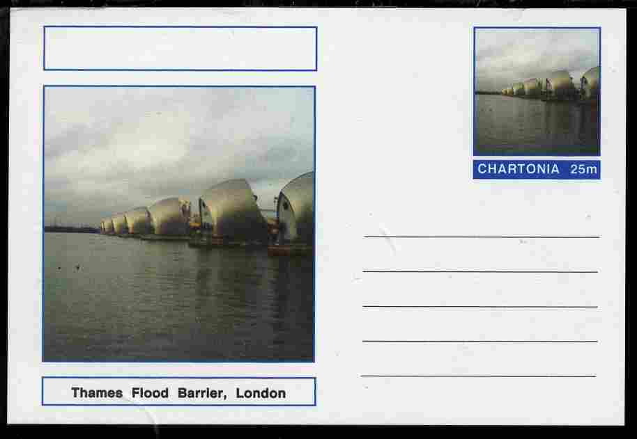 Chartonia (Fantasy) Landmarks - Thames Flood Barrier, London postal stationery card unused and fine, stamps on tourism, stamps on london, stamps on civil engineering, stamps on dams, stamps on irrigation