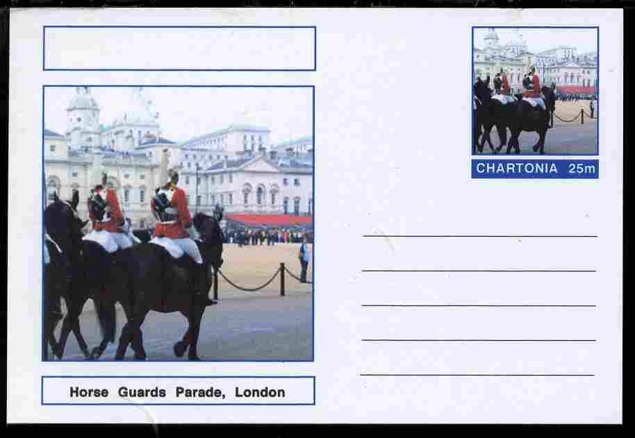 Chartonia (Fantasy) Landmarks - Horse Guards Parade, London postal stationery card unused and fine, stamps on tourism, stamps on london, stamps on militaria, stamps on horses