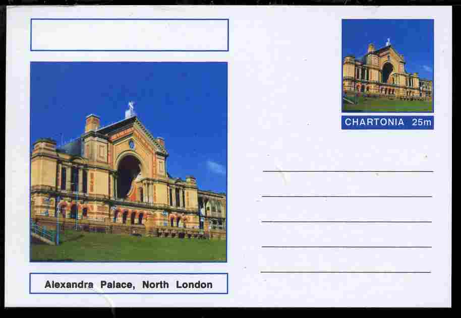 Chartonia (Fantasy) Landmarks - Alexandra Palace, North London postal stationery card unused and fine, stamps on tourism, stamps on london, stamps on palaces
