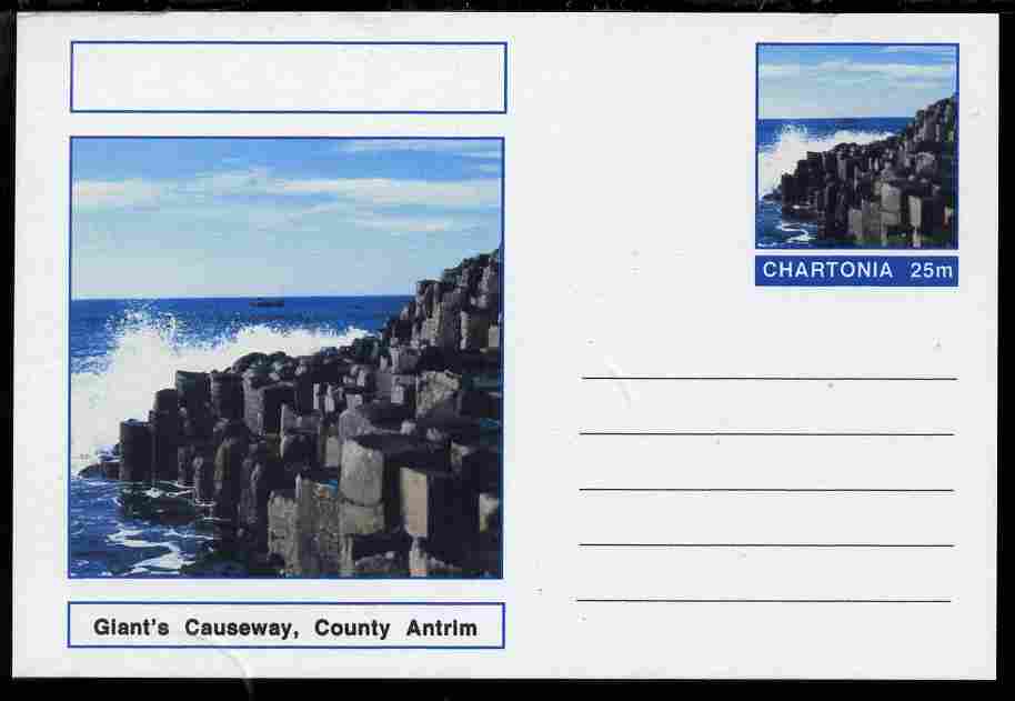 Chartonia (Fantasy) Landmarks - Giant's Causeway, County Antrim postal stationery card unused and fine, stamps on tourism, stamps on minerals, stamps on volcanoes