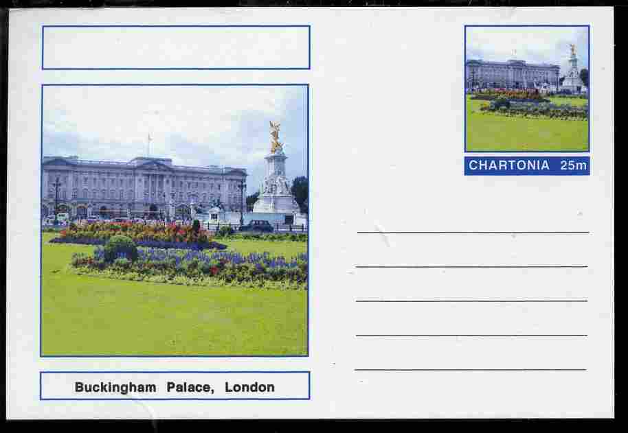 Chartonia (Fantasy) Landmarks - Buckingham Palace, London postal stationery card unused and fine, stamps on tourism, stamps on london, stamps on palaces, stamps on royalty