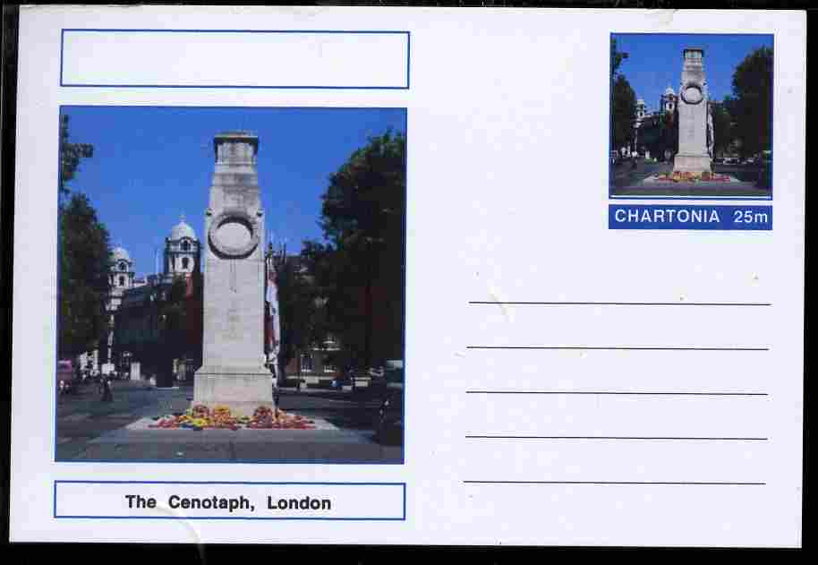 Chartonia (Fantasy) Landmarks - The Cenotaph, London postal stationery card unused and fine, stamps on tourism, stamps on london, stamps on monuments, stamps on  ww1 , stamps on  ww2 , stamps on militaria