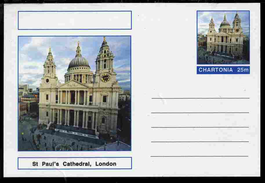 Chartonia (Fantasy) Landmarks - St Paul's Cathedral, London postal stationery card unused and fine, stamps on tourism, stamps on london, stamps on cathedrals