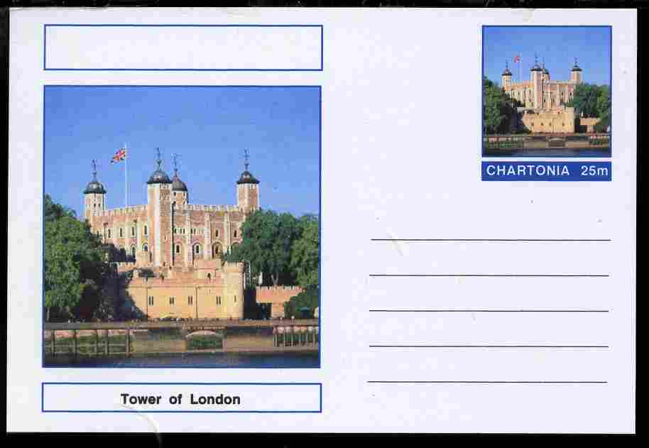 Chartonia (Fantasy) Landmarks - The Tower of London postal stationery card unused and fine, stamps on tourism, stamps on london, stamps on towers