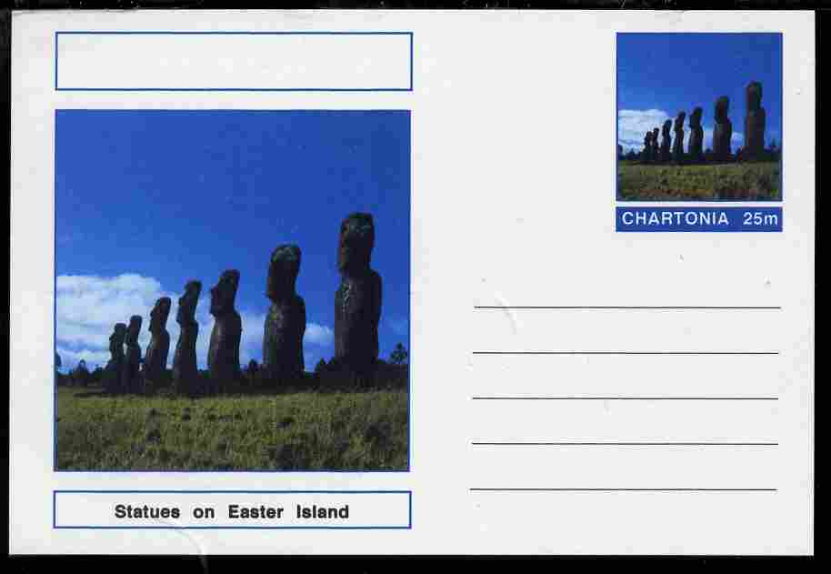 Chartonia (Fantasy) Landmarks - Statues on Easter Island postal stationery card unused and fine, stamps on , stamps on  stamps on tourism, stamps on  stamps on statues, stamps on  stamps on minerals