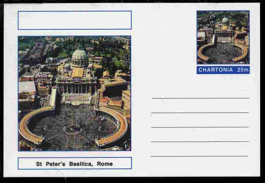 Chartonia (Fantasy) Landmarks - St Peter's Basilica, Rome postal stationery card unused and fine, stamps on tourism, stamps on religions, stamps on churches