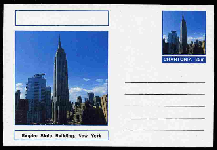 Chartonia (Fantasy) Landmarks - Empire State Building, New York postal stationery card unused and fine, stamps on tourism, stamps on civil engineering, stamps on buildings