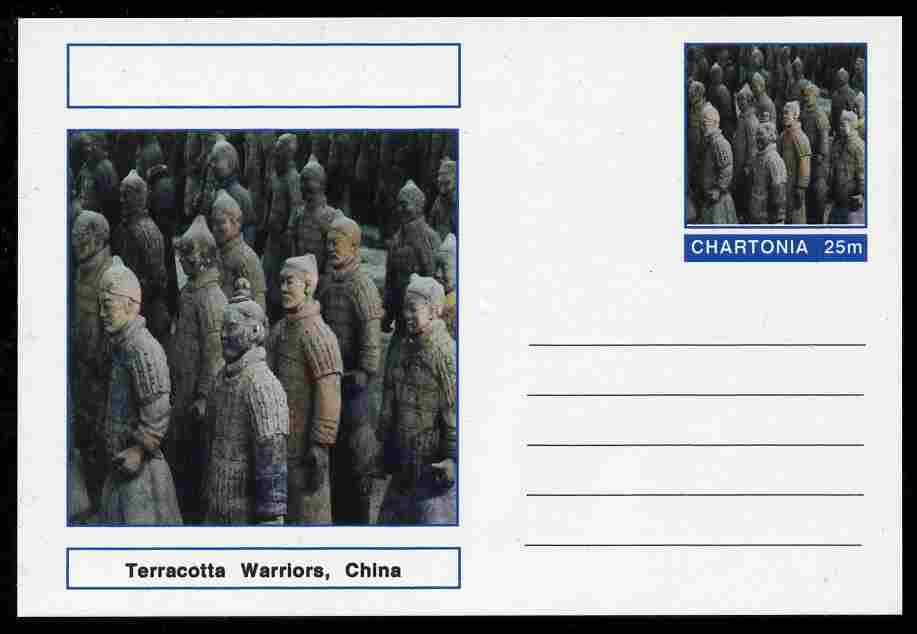 Chartonia (Fantasy) Landmarks - Terracotta Warriors, China postal stationery card unused and fine, stamps on tourism, stamps on monuments, stamps on militatia, stamps on sculptures, stamps on states